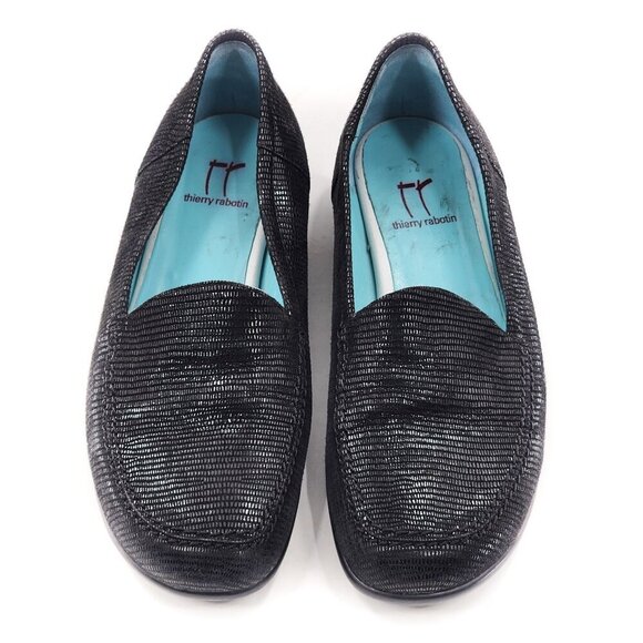 THIERRY RABOTIN Black Shiny Suede Loafer Flats Shoes - Picture 1 of 7